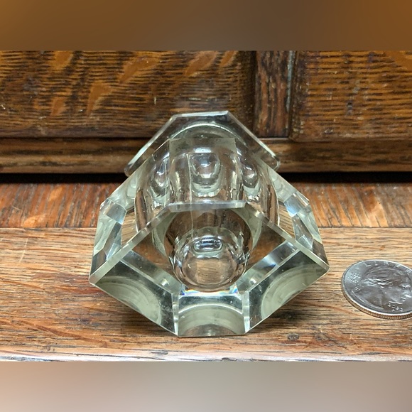 Late 19th Century Antique Metal Cuff Crystal Cut Glass Victorian Era Ink Well - Picture 8 of 16